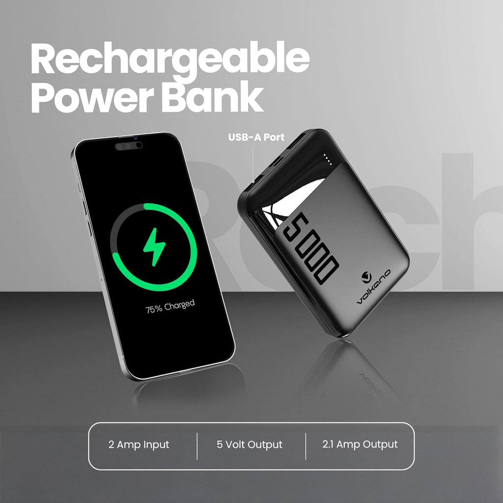 Volkano Punch Series 5000mAh Power Bank – Black | Compact & Lightweight