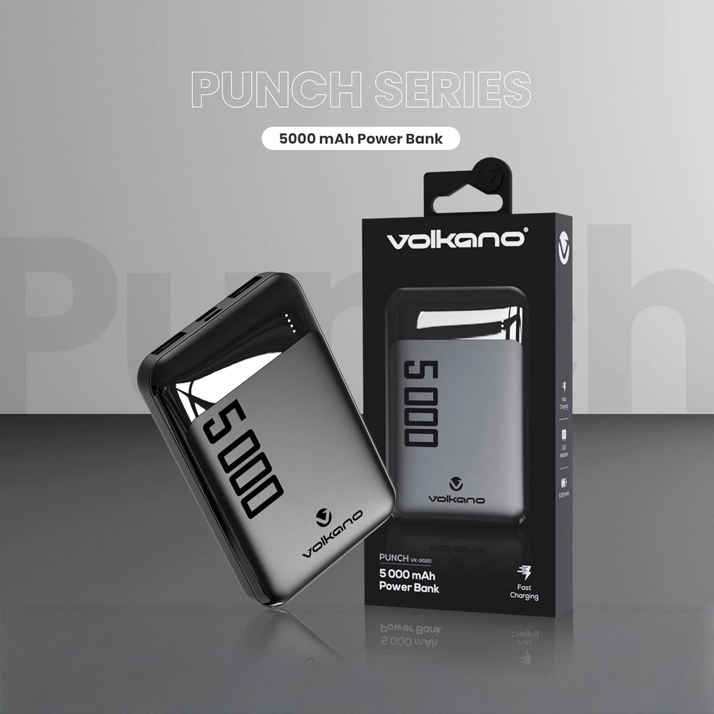 Volkano Punch Series 5000mAh Power Bank – Black | Compact & Lightweight