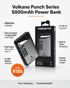Volkano Punch Series 5000mAh Power Bank – Black | Compact & Lightweight