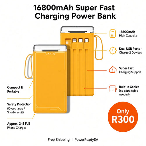 16800mAh Power Bank with Built-in Cables